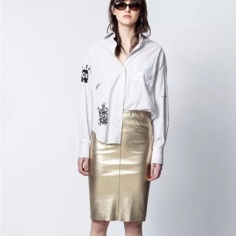 ZAGID & VOLTAIRE Jaden Metallic Dégradé gold leather skirt